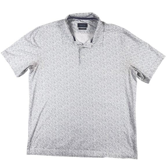 Bugatchi Other - Bugatchi OoohCotton Tech Polo Men’s Size L White Blue Leaf Print 8-Way Stretch
